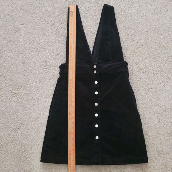 Forever 21 Corduroy Overall Dress Womens M Black Silver Accented Buttons - Picture 4 of 10